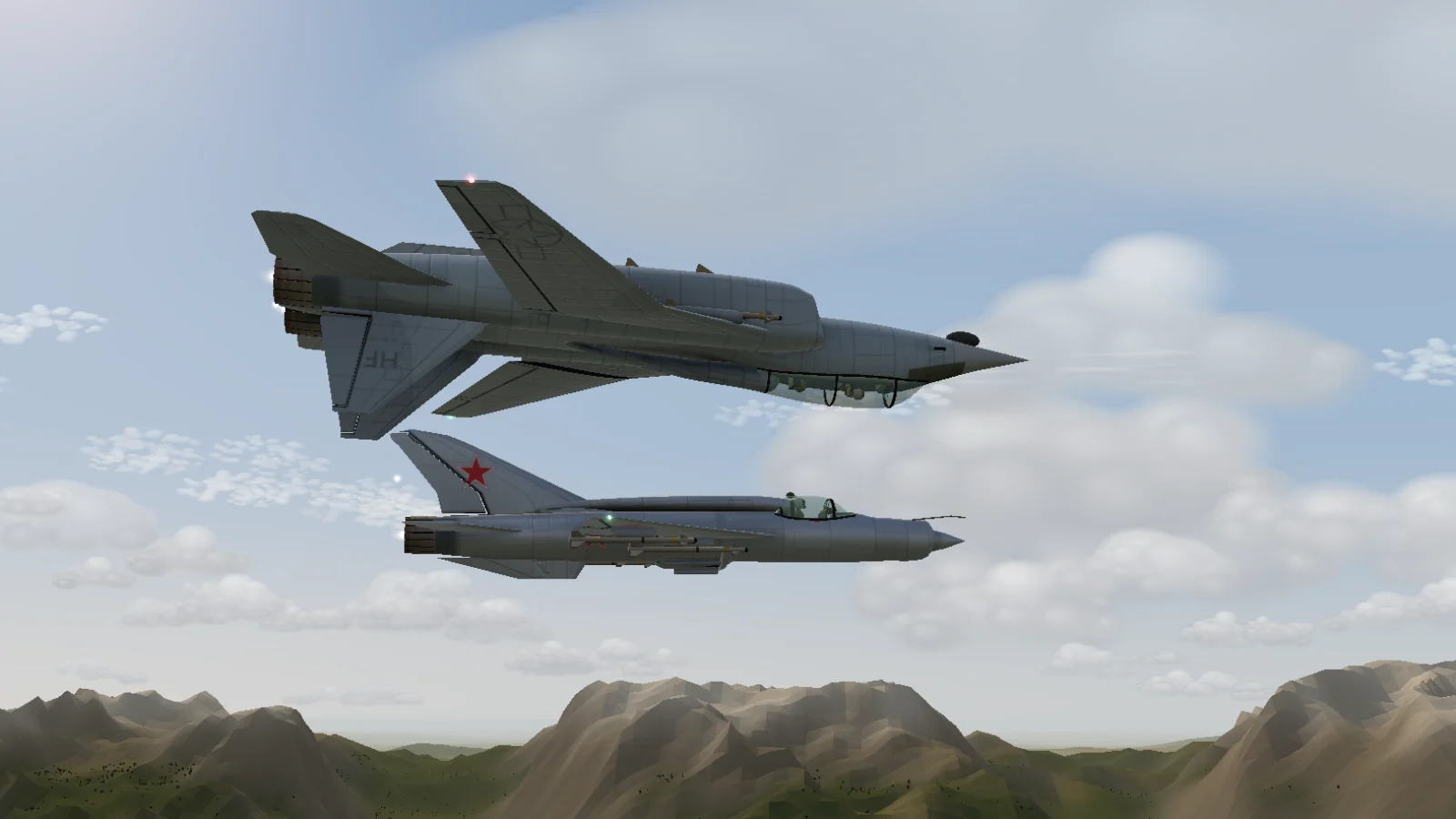 An F-14B flies inverted, canopy to canopy, a few metres above a MiG-21.